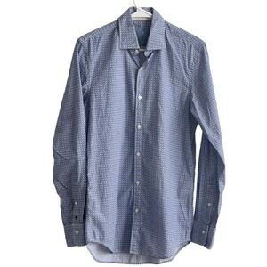 Pierre Cardin Mens Slim Fit Long Sleeve Dress Shirt Size 40 (M) Blue Pattern